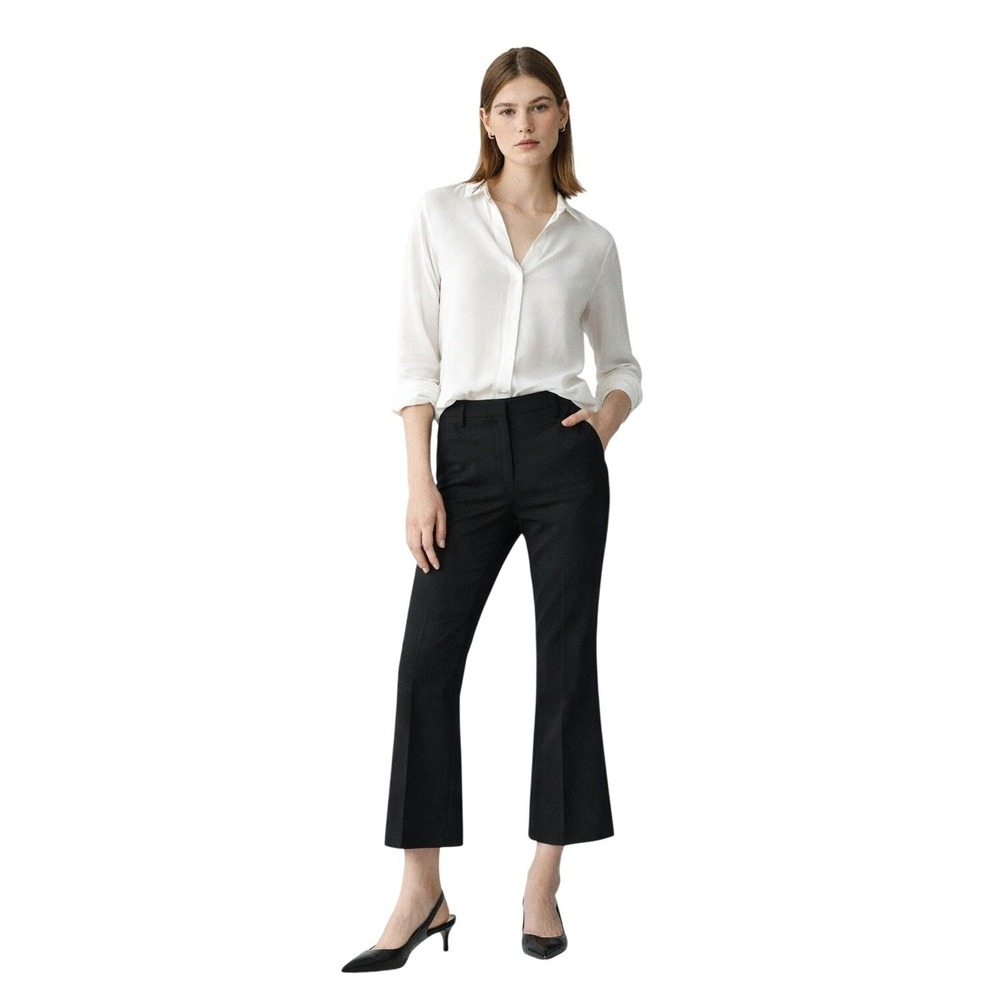 THEORY Kick‎ Pant Tailor Stretch Black Cropped Flare Workwear Size 12